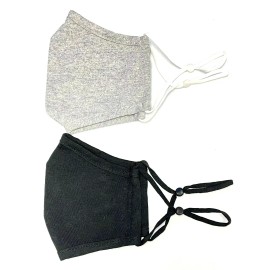 IVY 2 Cotton Face Mask Elastic ear straps with adjusters Can Washable Black/Grey