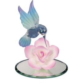 Hummingbird Pink Rose Glass Figurine by Glass Baron