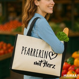 huuraa Jute Bag Pastor with Heart Present Shopper Shopping Bag Black 21 Litres Jute and Cotton Pastor Gift Idea, black, Unit size