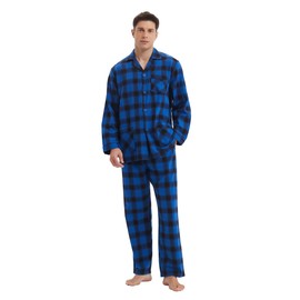 kolipajam Men's 100% Cotton Flannel Pajama Set Yarn Dyed Cozy Bottom with Pockets Drawstring waistband Winter PJs for Men