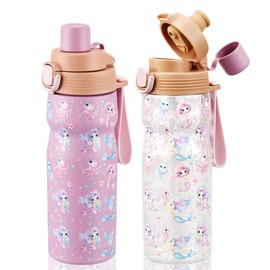MAISON HUIS Kids Water Bottles 2 Pack, 18/8 Stainless Steel Vacuum Leak Proof Straw Cup with 21oz Tritan Sport Bottle, Kids Water Bottle for School, Gifts for Boys and Girls