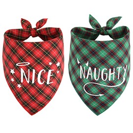 Naughty Nice Dog Bandana de 2 unidades, diseño de triángulo reversible de Navidad para niño o niña, bandana para perros pequeños, medianos y grandes