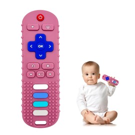 YAPROMO Baby Teething Toys,Reomte Teether Toys, Silicone Chew Toy for Babies 18+ Months, Remote Control Shape Teething Toys, Early Educational Toy BPA Free & Refrigerator Safe (Pink02)