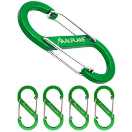 ALPLAKE ® - Pack of 4 Material Carabiners, Double Carabiner, Micro Carabiner, S-Shape 88 x 40 mm, Green