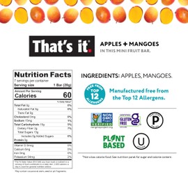 That's it. Mini Fruit Bars (Variety 35 Pack) No Sugar Added, Plant-Based, Vegan & Gluten Free, Breakfast Bar, Paleo, for Children & Adults, Non GMO, Fiber (7 Blueberry, 7 Cherry, 7 Fig, 7 Mango, 7 Strawberry)