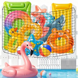 Extra Large Pool Toy Float Storage Net with 20 Hooks and 20 Ropes, 72"x48"