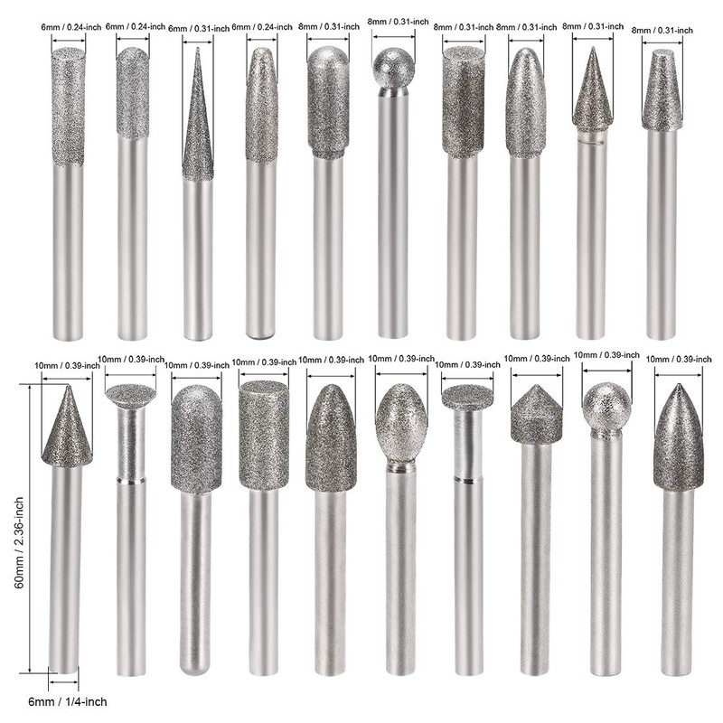 uxcell Diamond Burrs Bits Sets Grinding Drill Kits Carving Rotary