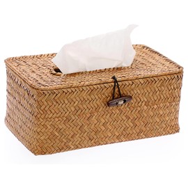MUSONG Country Rustic Seagrass Tissue Box Cover, Rectangular, Caramel