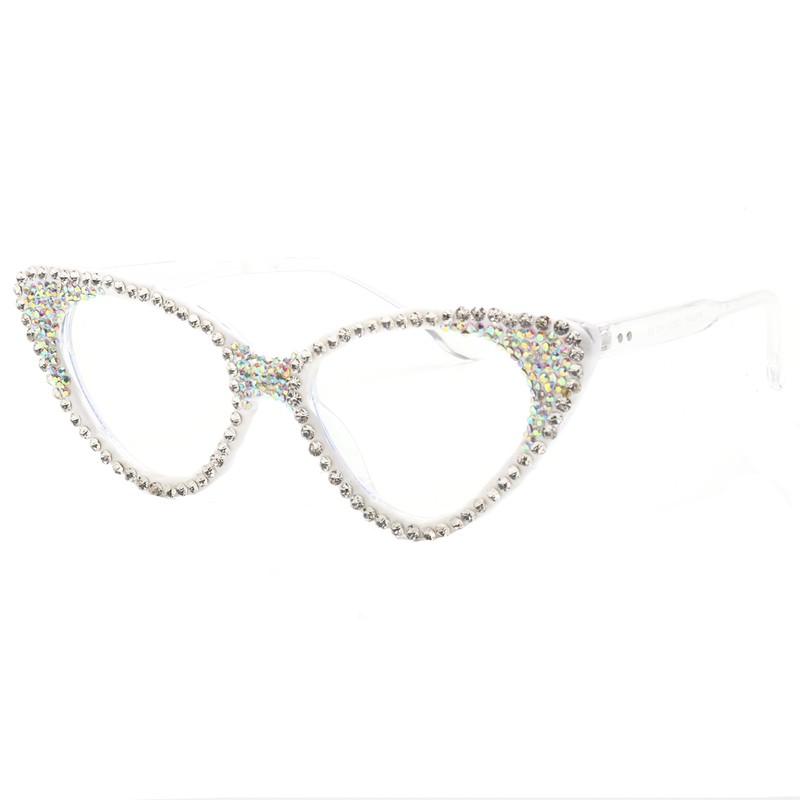 bullabulling Cat Eye Crystal Rhinestone Reading Glasses for Women Sparkling