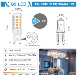 Ugvmn G9 LED Warmweiß 5W Entspricht 40W Halogenlampen, Kein Flimmern LED G9 Warmweiss 2700K, G9 Leuchtmittel LED Lampen, Glühbirne G9 420lm, AC 220-240V, Nicht Dimmbar, 10er Pack