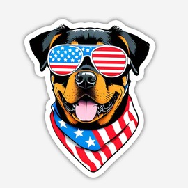 Rottweiler Patriotic Dog American Flag Glasses Sticker Decal, 5 inches | Water Proof | for car Bumper, Notebook, tumblers Sticker