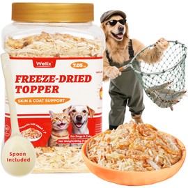 Wellix Dog & Cat Food Topper - Antarctic Krill Treats Freeze Dried Egg Yolk&Chicken Flavor Low Calorie - Cognitive and Skin & Coat Support - Healthy Cat Treats for Indoor Cats