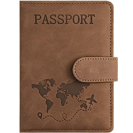 PU Leather Passport Travel Holder - RFID - Blocking Document Organizer with Magnetic Closure, MH MOIHSING Passport Wallet Cover Passport Protector for Credit&ID Cards, Boarding Passes Men&Women(Brown)