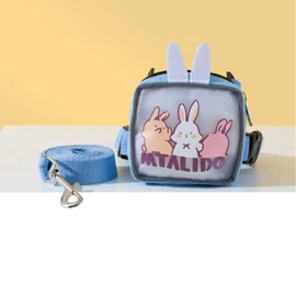 Dog Harness Backpack Cute Pet Vest and Leash Set Plaid Soft Mesh Dog Harness with Adjustable Travel Food Back Pack Carrier Bags for Puppy Small Tiny Medium Dogs or Cats (Blue Rabbit, Medium)