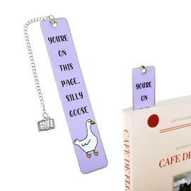 Bookmark Funny, 5-Inch Purple Bookmark, Metal Cute Book Marks, Bookish Bookmarks with Funny Silly Goose Patterns for Women, Men, Kids, and Book Lovers (Purple)