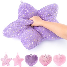 Gloveleya Star-Shaped Plush Pillow, 15in Cute Decorative Cushion with Golden Stars, Cozy Accent Pillow for Bedroom, Sofa, or Chair, Perfect for Kids' Room or Home Decor.
