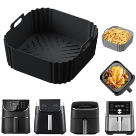 Silicone Air Fryer Liners for 5-8QT,LYHOLKEER 8.8inch Square Air Fryer Liners Reusable Basket for Ninja AF141 AF142 AF181 AF182,Cosori,Chefman,Instant Pot,Other 5 5.5 6 6.5 7 7.5 8 Quart
