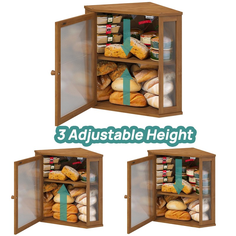 viewcare Corner Bread Box for Kitchen Counter, Bamboo Wood Large