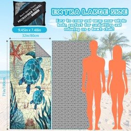 Bafiwu Microfibre Beach Towel, 71"x32" Oversized Extra Large Beach Towel for Adult, Quick Dry Sand Free Travel Pool Towel for Camping Swimming Sports Gym (turtle)