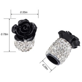 KHGUZ Bling Car Valve Stem Caps, 4PCS Crystal Rhinestone Rose Flower Vehicle Wheel Tire Tire Valve Covers, Dustproof Diamond Auto Air Cap Covers, Universal for Bicycle Trucks Motorcycles (Black)