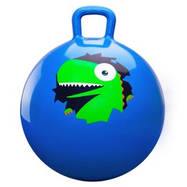 INPODAK Bouncy Ball for Children, 18 Inches 45 cm Blue Dinosaur Jumping Ball with Handle, Bouncy Ball from 3 4 5 6 Years, Bouncy Ball for Girls and Boys from 3 Years, Indoor Outdoor Jumping Balls