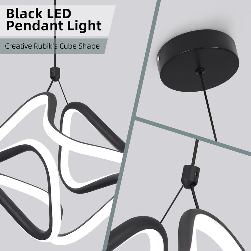 Vloitgol Black Led Pendant Light Fixtures,6000K Cool White Modern Pendant