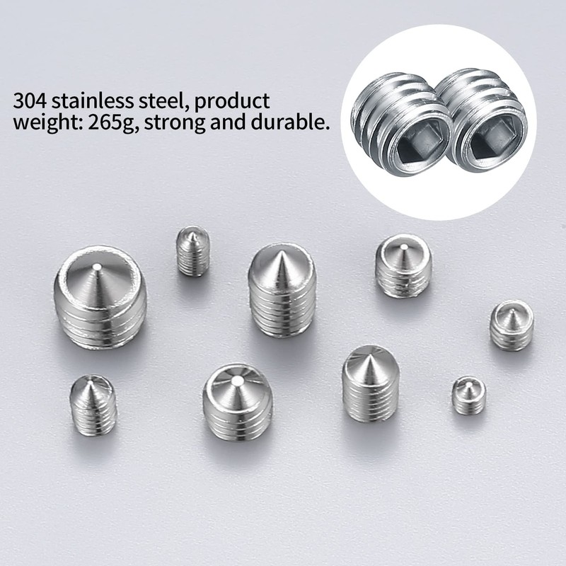 Set of 400 Grub Screws, Cone-Pointed Screws Set, Stainless Steel