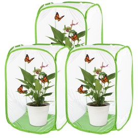 Antoll 3Pcs 24" M Size Green Butterfly Habitat Cage, Monarch Butterfly Habitat, Butterfly Cage for Caterpillars, Flying Insect Mesh Cage, Outdoor Observation Plant, Pop-Up Open Size: 16"x16"x24"