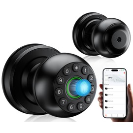 Pulido Fingerprint Door Lock | App Available But Not Required | Keypad Door Knob with Real Buttons | Smart Fingerprint Door Knob for Bedroom, Office, Apartment