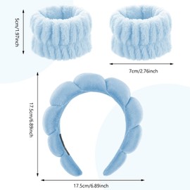 Sibba Sponge Headband Wristband Sets for Washing Face, Makeup Headbands for Women Girls, Skincare Makeup Removal Wash Spa Yoga Sports Shower Head Band Terry Towel Cloth Hair Band (Blue)