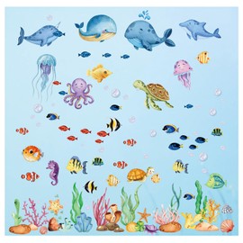 Ocean Window Clings, Summer Window Clings Fun and Colorful World Oceans Day Stickers Mermaids, Fish, Whales and More Sea Creatures Used for Kids Window Fish Tank School Home Office Bathroom