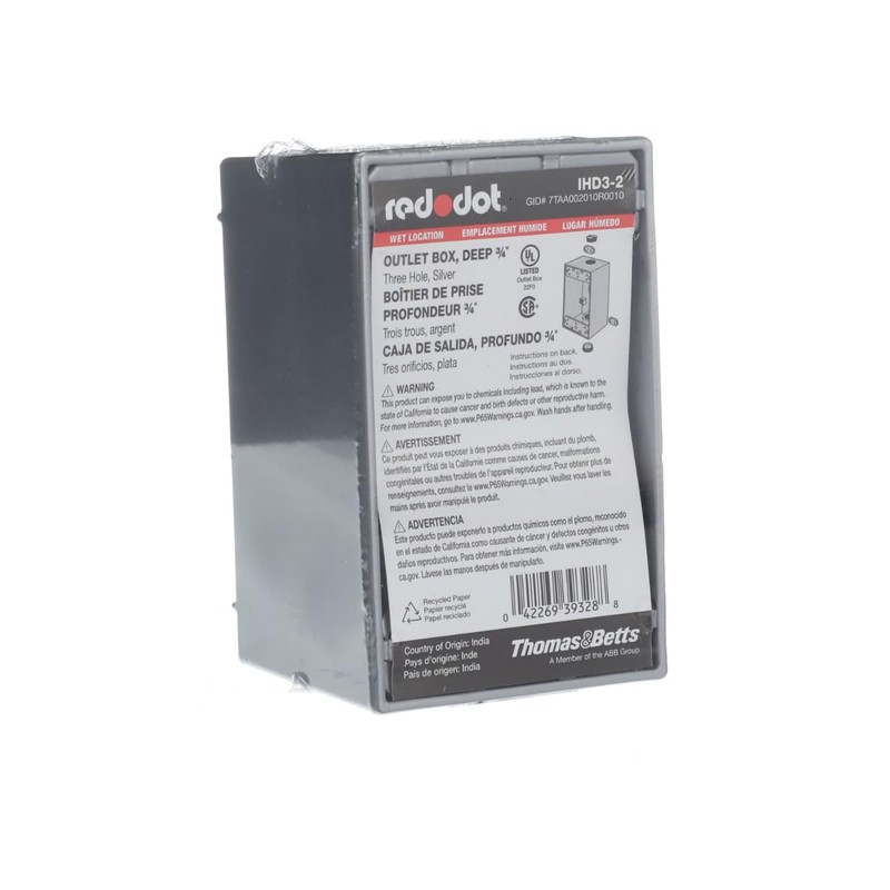 Red Dot IHD3-2 Deep Universal Weatherproof Box, 1-Gang, 3 Holes,