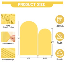 Yellow Arch Backdrop Covers - 7.2FT, 6FT Spandex Fitted Wedding Arch Stand Covers Round Top Chiara Arch Backdrop Cover for Wedding Birthday Party Decoration