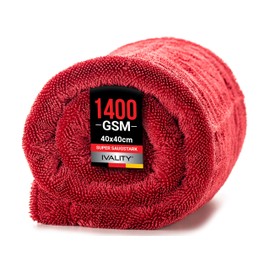Ivality Car Drying Cloth XXL 80 x 50 cm - 1400 GSM Ultra Absorbent Microfibre Cloths for Car Care and Motorcycle, Lint-Free, Paint-Gentle Twisted Towel Microfibre Cloth