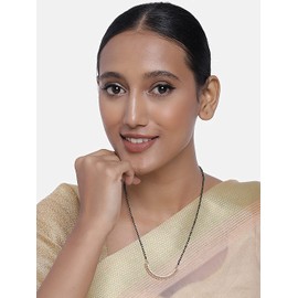 I Jewels Womens 18K Rose Plated Single Line American Diamond Pendant With Black Bead Chain Mangalsutra (D076) Gold