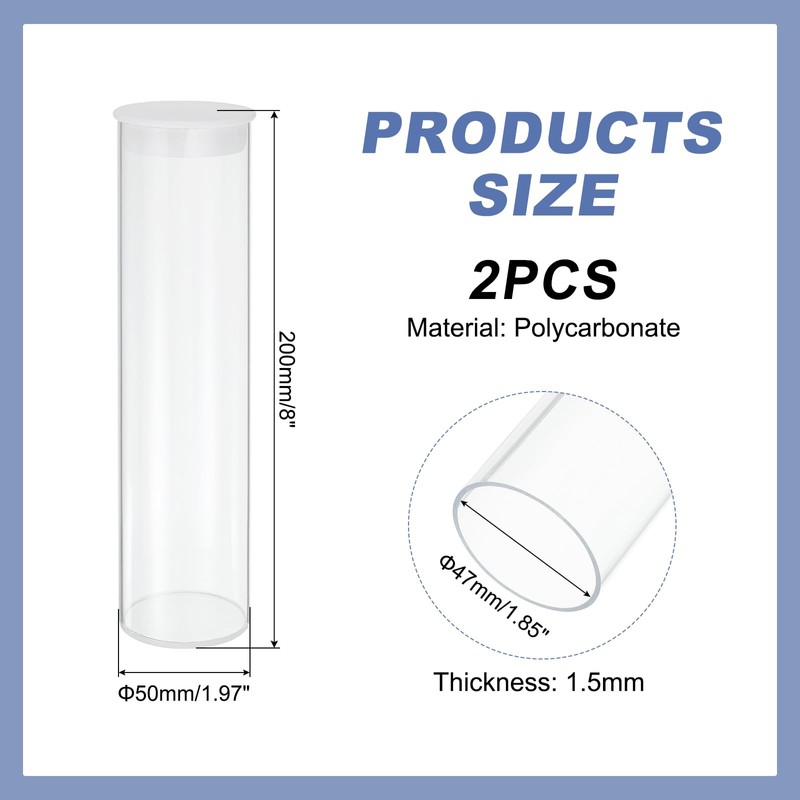 sourcing map Transparent Plastic Storage Tubes, 2" x 8"(50x200mm) Polycarbonate
