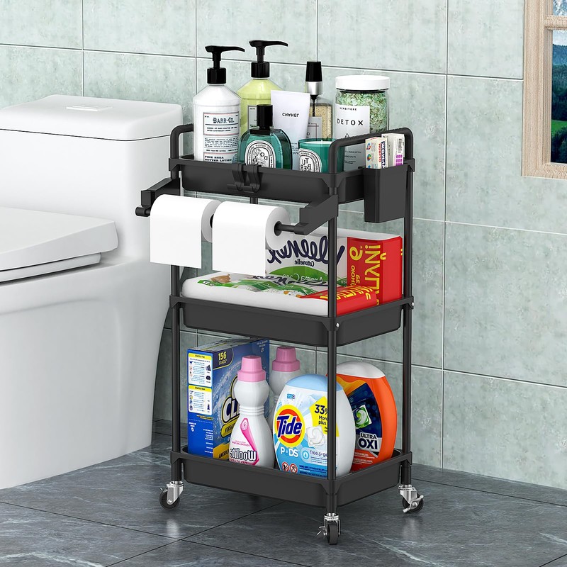 SPACEKEEPER Rolling Storage Cart, 3 Tier Utility Cart Laundry Room