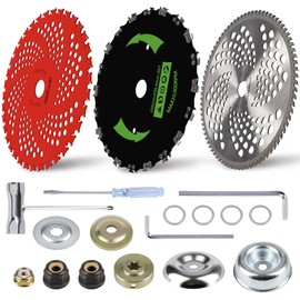 9" x 36 Teeth Carbide Tipped Blades 9" x 20T Chainsaw Tooth Brush Cutter Blades 10" x 80T Carbide Tip Blades with Universal Adapter Kit Trimmer Head fit for WeedEater