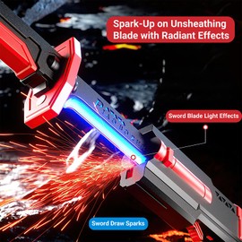 ZOENMG 31.5 Inch Light up Sword with Spark and Mist Effect,7 RGB Colors Dueling Light Up Sword for Kids and Adults,Cyberpunk Cosplay Saber with Impact Sound,Fast Charging USB-C Toy Sword