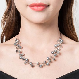 BULINLIN Crystal Layered Statement Necklace for Women, Shell Choker Necklace with Chunky Silver Metal Fashion Jewelry Gifts for Her (Grey)