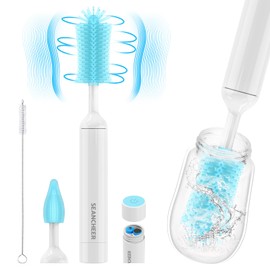 Electric Bottle Brush Cleaner, Silicone Electric Baby Bottle Brush, Waterproof Electric Bottle Brush with Silicone Bottle/Nipple/Straw Brush, 360° Rotation, Perfect Essentials for New Parents（Blue）