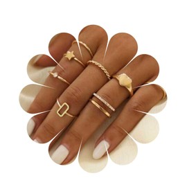 Yheakne Boho Gold Rings Set Stacking Gold Knuckle Rings Minimalist Hollow Rings Midi Finger Rings Fashion Joint Rings Accessories for Women and Teen Girls (Style A)