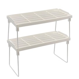 moorg Space Saving Kitchen Shelves, Set of 2 Shelves Organizer for Kitchen, Pantry, Stackable Plastic Kitchen Shelf with Metal Feet, 30 x 14 x 16 cm, White