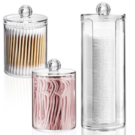 UKOFEW Pack of 3 Cotton Pad Dispenser Organiser Set, Cotton Pads Cosmetic Storage, Cotton Pads Storage, Transparent, Cotton Pad Dispenser for Living Room, Bedroom, Bathroom