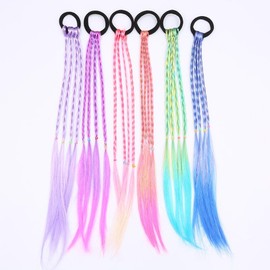 Pack of 12 Colourful Hair Extensions for Children, Children's Colourful Braided Hairpieces, Twist Braid with Elastic Rope Band, Girls Hairpiece Band for Parties, Festival Decoration, Hair Accessories