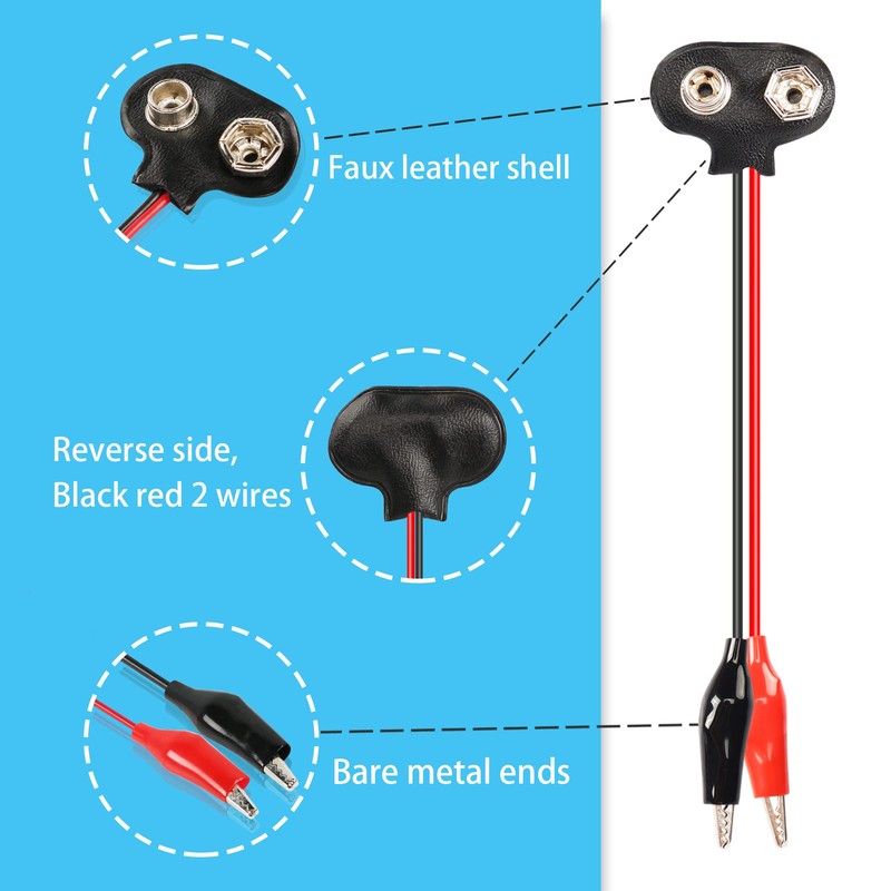 PNGKNYOCN 9V Battery Snap to Alligator Clips Cable,5 Pack Dual