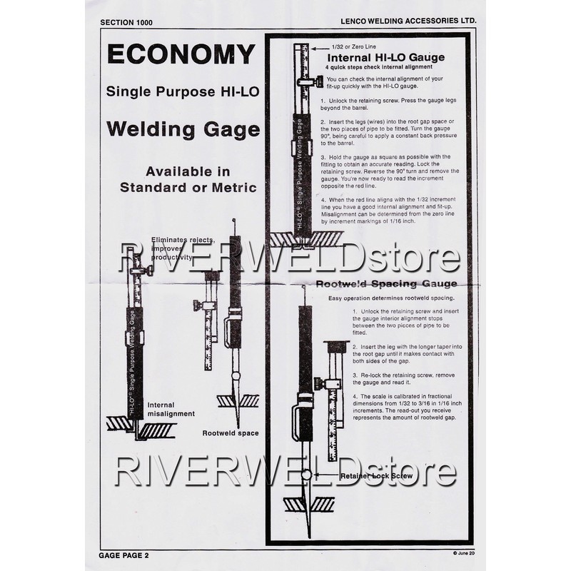 RIVERWELD Hi-lo Welding Gauge Gage Internal Single Purpose Root Gap