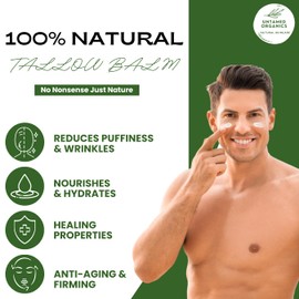 Untamed Organics Handmade Tallow, Castor Oil, and Frankincense Oil Skin Balm - 100% Grass-Fed Tallow for Skin Care - Face & Body Moisturizer for Sensitive Skin, Eczema All-Purpose Balm - 2 FL. oz.