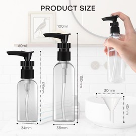 IBQKDSD Travel Bottles for Toiletries, 4 Pcs Refillable Pump Bottle Dispenser with Funnel, 100 Ml Travel Bottles for Shampoo Conditioner Body Wash Lotions (Black)
