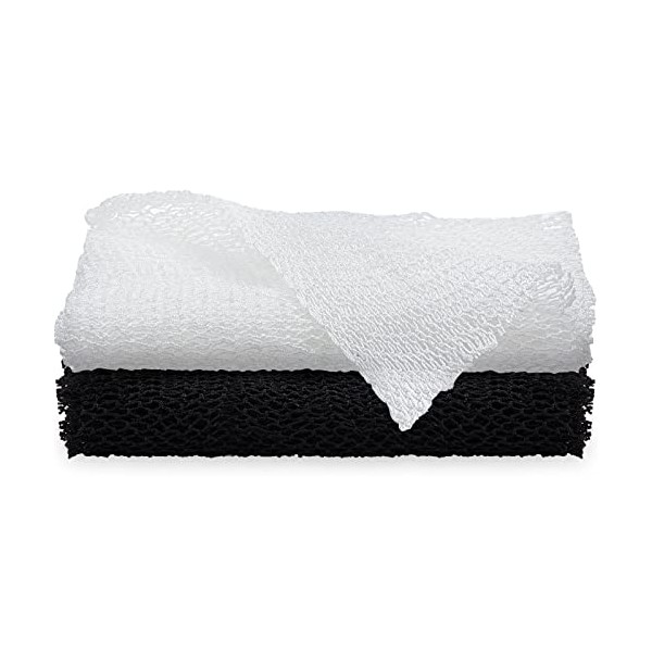 2 Pieces African Net Sponge African Body Exfoliating Net African Net Bath Exfoliating Shower Body Scrubber Back Scrubber Skin Smoother for Daily Use or Stocking Stuffer (Black, White)